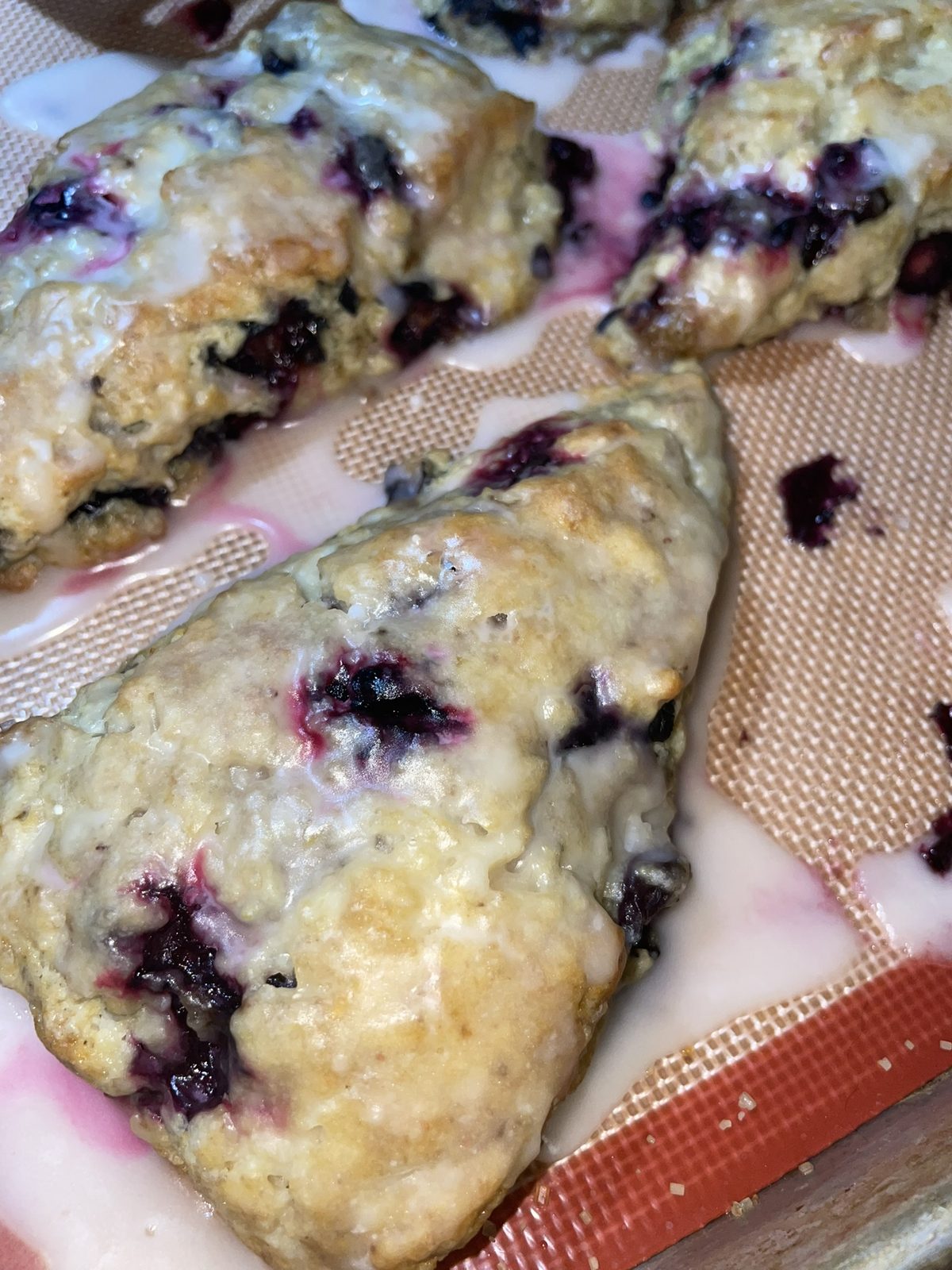 Glazed blueberry scones fresh from the oven